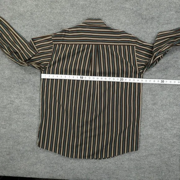 Cinch Shirt Mens Large Brown Blue Striped Western Button Front Cotton Casual - Picture 6 of 8